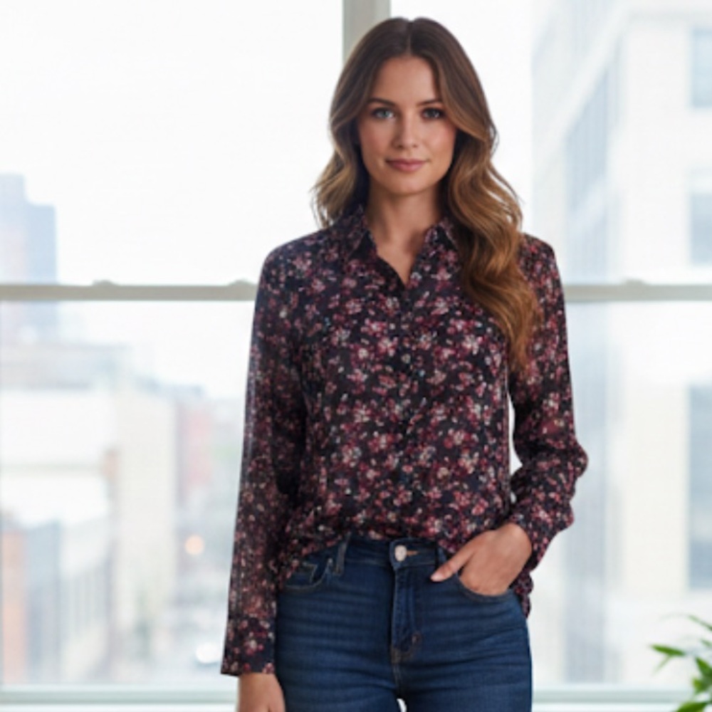 XIRENA Beau Shirt Floral Button Down 100% Cotton Small